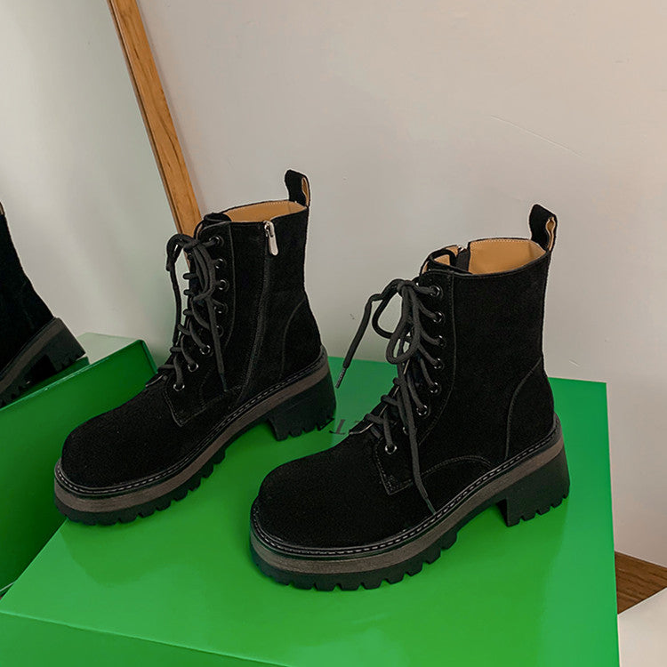 Karin Luna In Stock Casual style thin strap round toe suede ankle boots