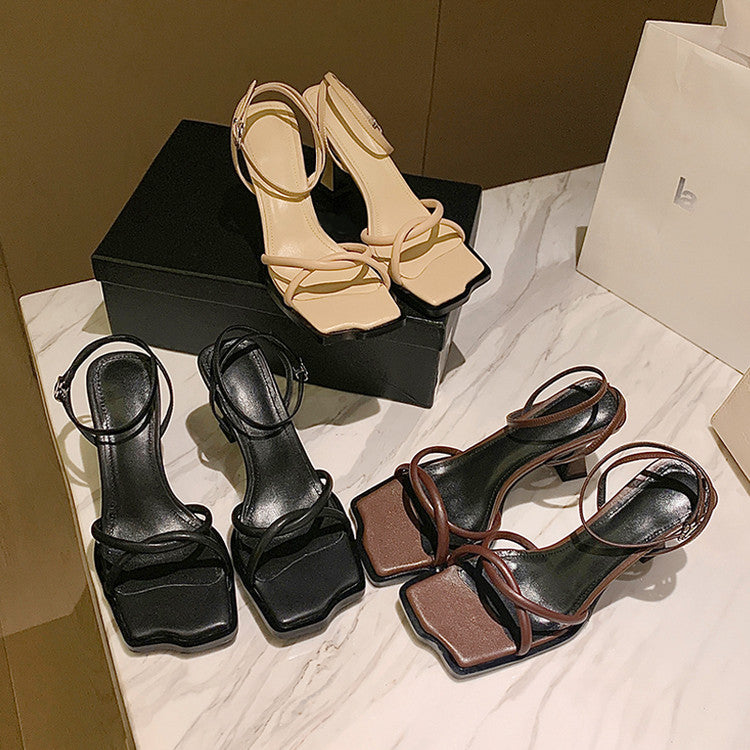 Karin Luna Classic Style  In stock  Basic Versatile Cross Strap High Heel Sandals