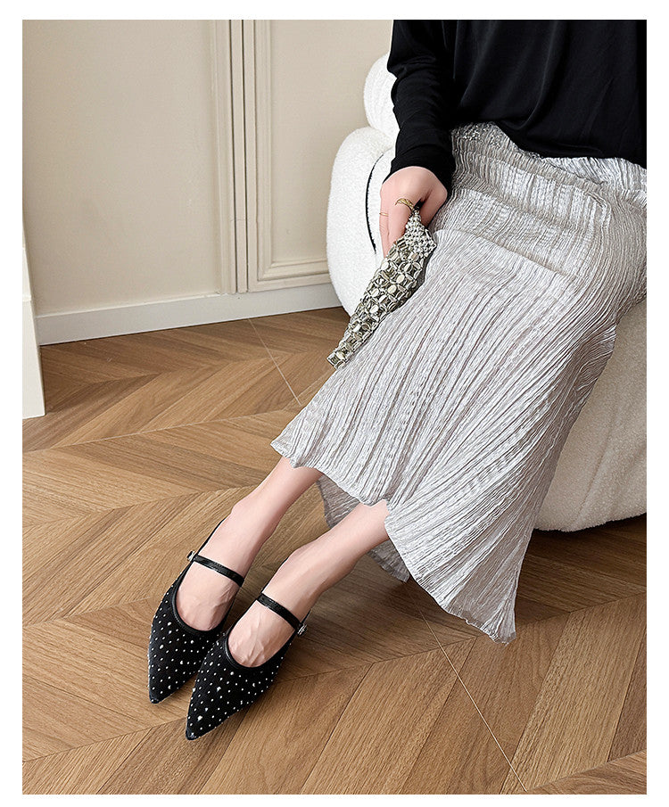 Karin Luna In Stock Spot Goods  Breathable Mesh Fabric Embellished Hand Drill Pointed Toe Slippers