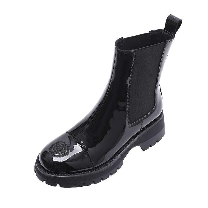 Karin Luna In Stock Spot Goods  Classic Embroidered Camellia Round Toe Thick Sole Chelsea Boots