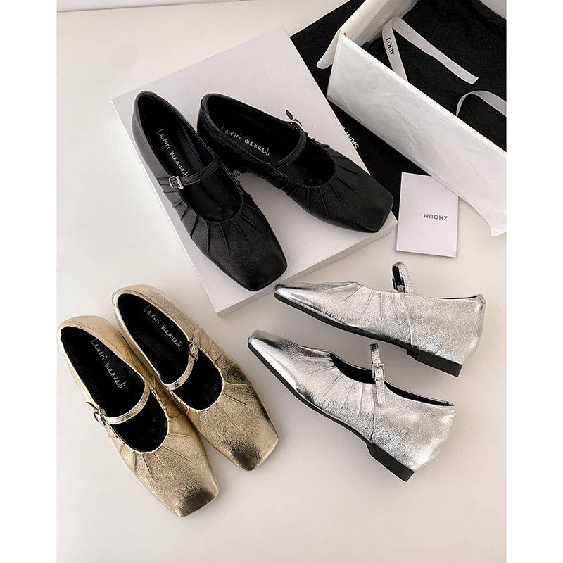 Karin Luna In Stock Spot Goods  Vintage Wrinkled One-Strap Granny Flats