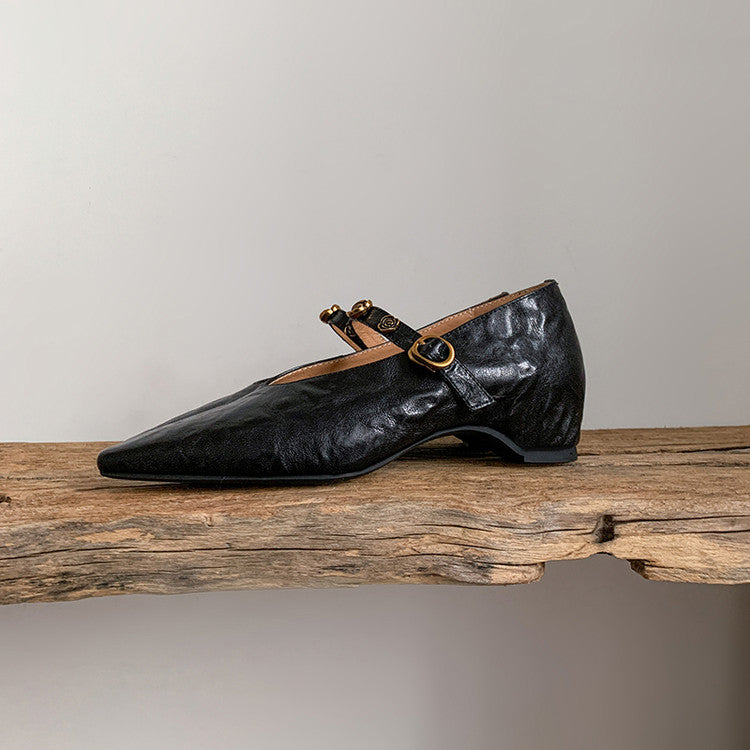 Karin Luna In Stock Spot Goods    Retro Classic Metal Camellia Irregular Heel Single Shoes