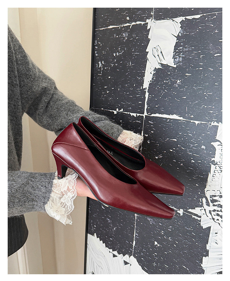 Karin Luna In Stock In Stock ~Basic Versatile French Style Small Square Toe Shallow Mouth Single Shoes