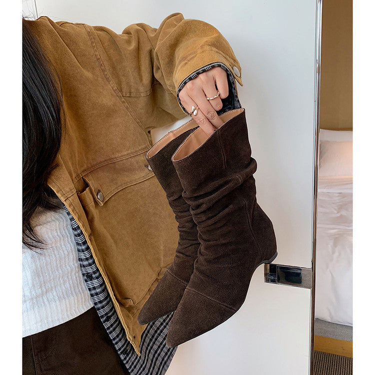 Karin Luna Data Hot-Selling Pointed Toe Slouchy Matte Western Short Boots