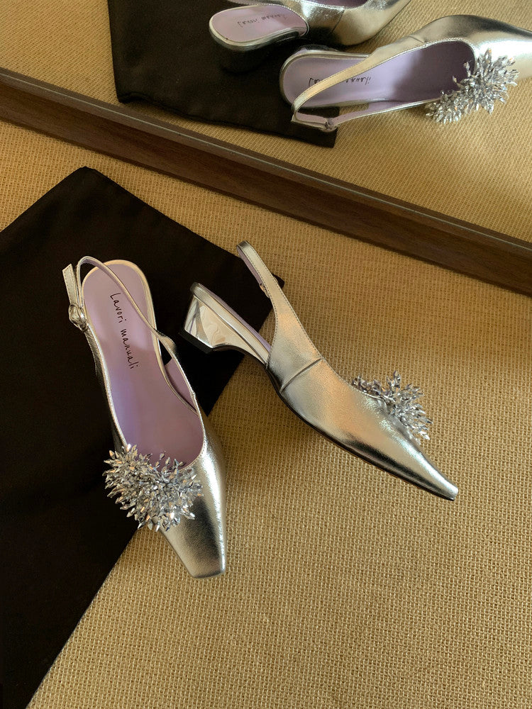 Karin Luna Brilliant Fireworks~Elegant Square-Toed Closed-Toe Chunky Heel Sandals