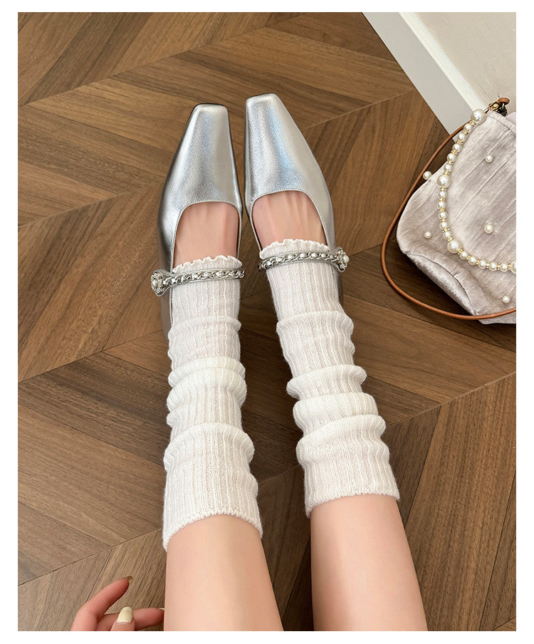 Karin Luna In Stock In Stock ~Metal One-Strap Pearl Small Square Toe Height-Increasing Flats