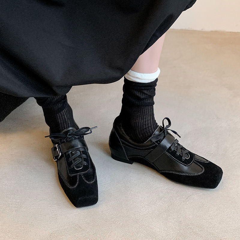Karin Luna In Stock Spot Goods  Designed retro square-toe ballet shoes with laces