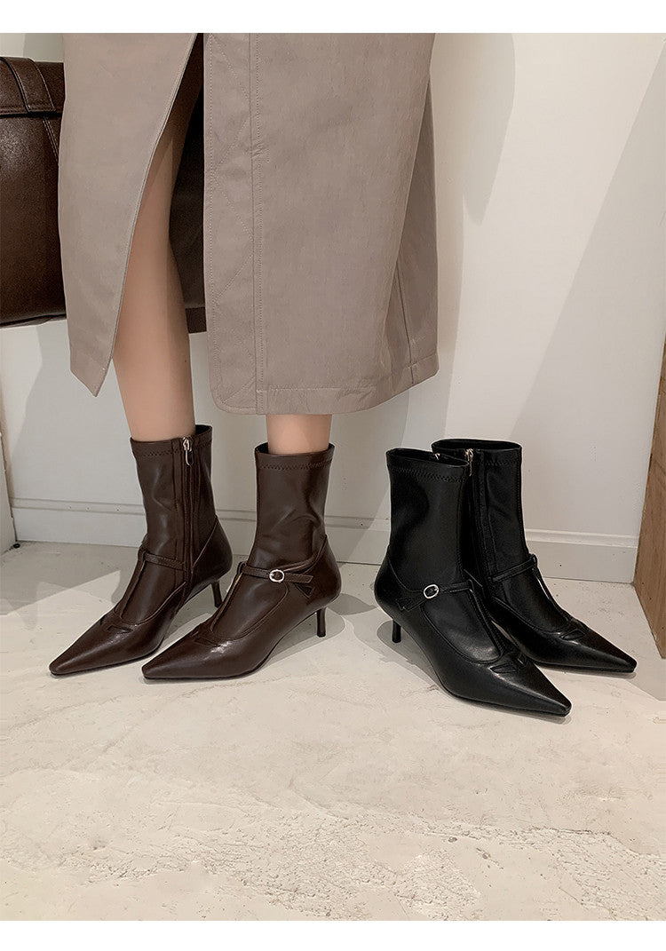 Karin Luna In Stock Spot Goods Elegant Stiletto Pointed Toe Side Zipper Short Boots
