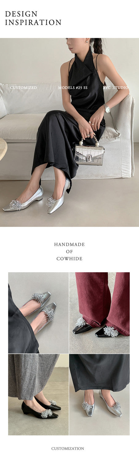 Karin Luna In Stock Spot Goods Exquisite Fireworks Buckle Small Square Toe Chunky Heel Commuter Shoes