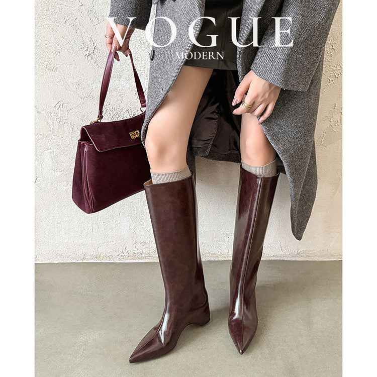Karin Luna Minimalist Style High Tube Pointed Toe Hidden Heel Boots