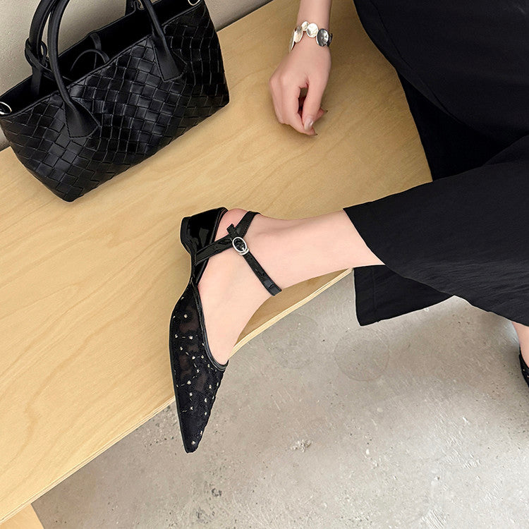 Karin Luna In Stock Spot Goods Embroidered Daisy Sheepskin Mesh Elegant Closed-Toe Slippers