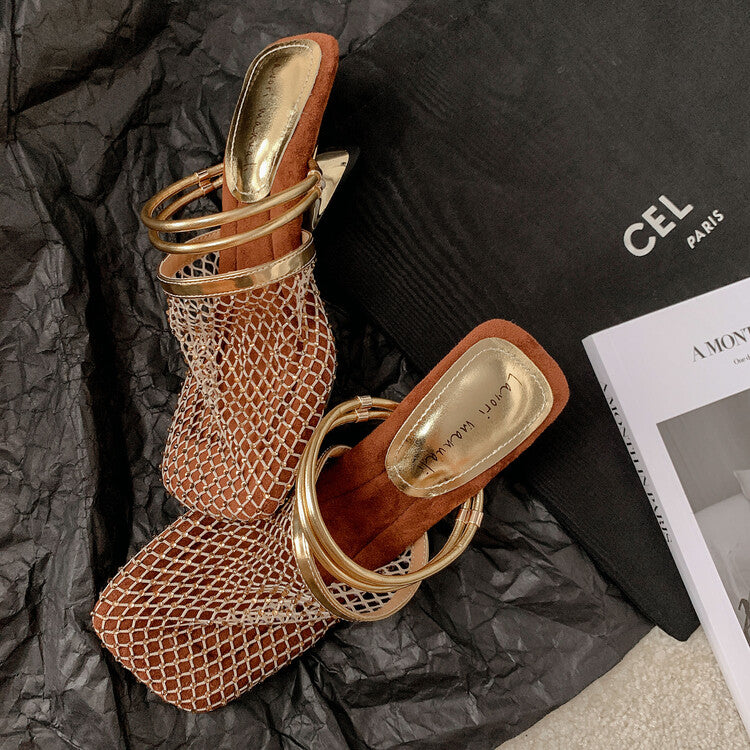 Karin Luna Highlights Fairness~In stock  Closed-Toe Diamond Mesh Unisex Convertible Sandals