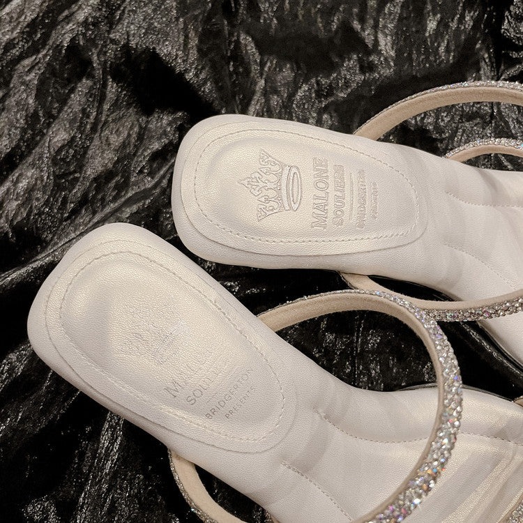 Karin Luna In Stock Spot Goods  Minimalist Versatile Square Toe Rhinestone Strap Open-Toe Sandals