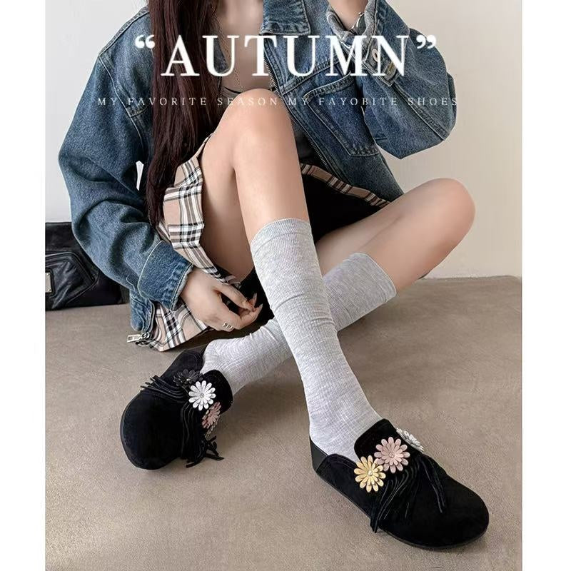 Karin Luna   Tassel Three-Dimensional Flower Thick-Soled Closed-Toe Slippers