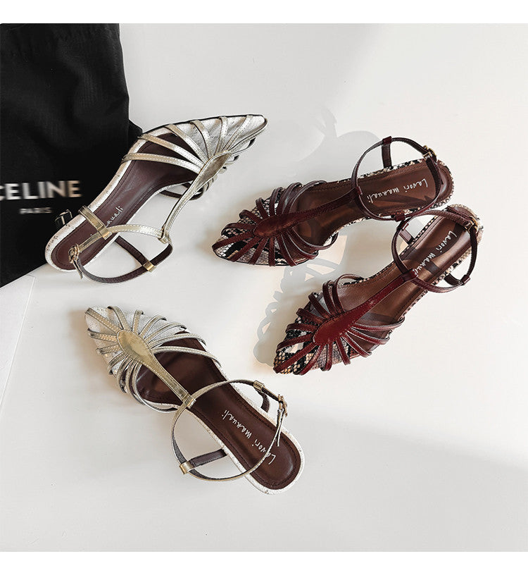 Karin Luna In Stock Spot Goods Open-toe French Style Metal Heel Sandals