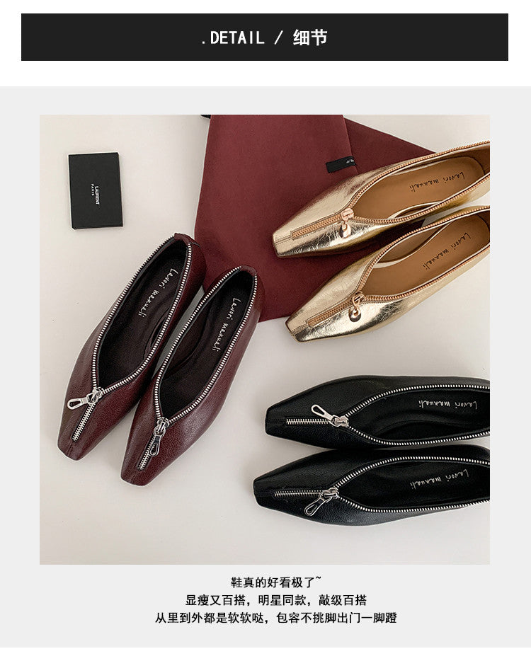 Karin Luna In Stock In Stock ~Basic Versatile Light Luxury Zipper Small Square Toe Flats
