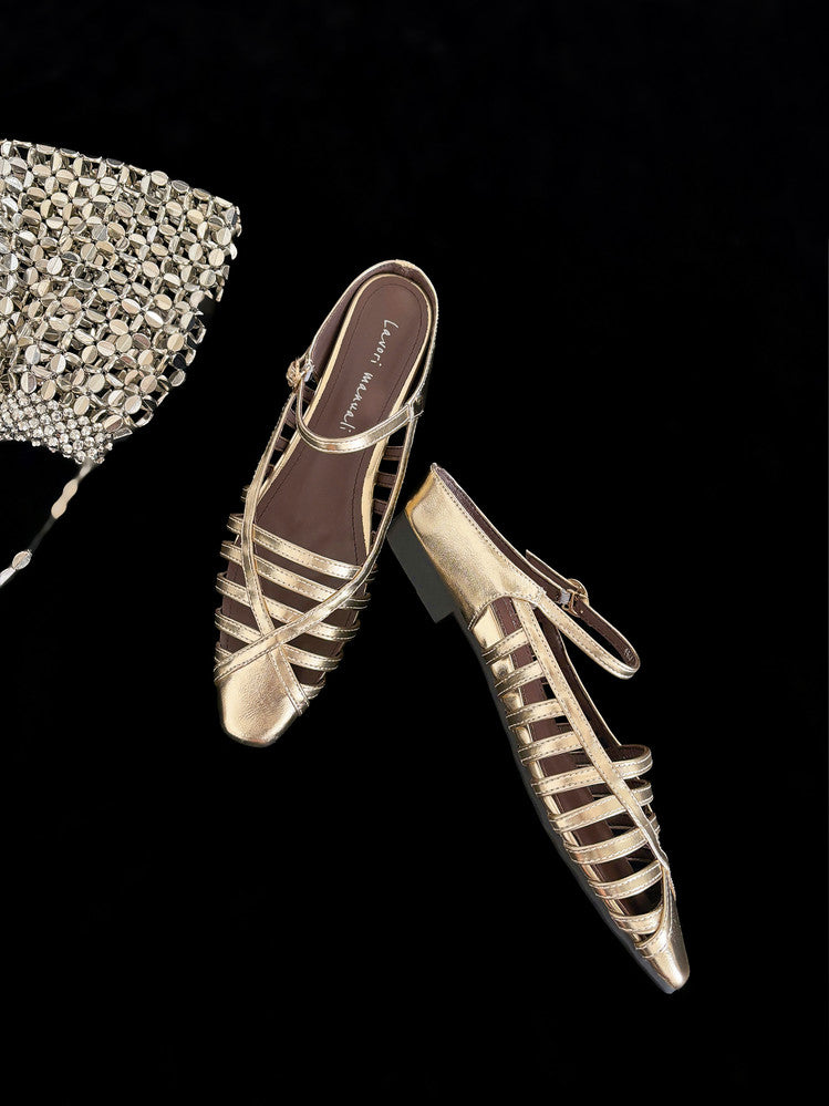 Karin Luna In Stock Spot Goods   French Retro Hollow Small Square Toe One-Strap Slippers