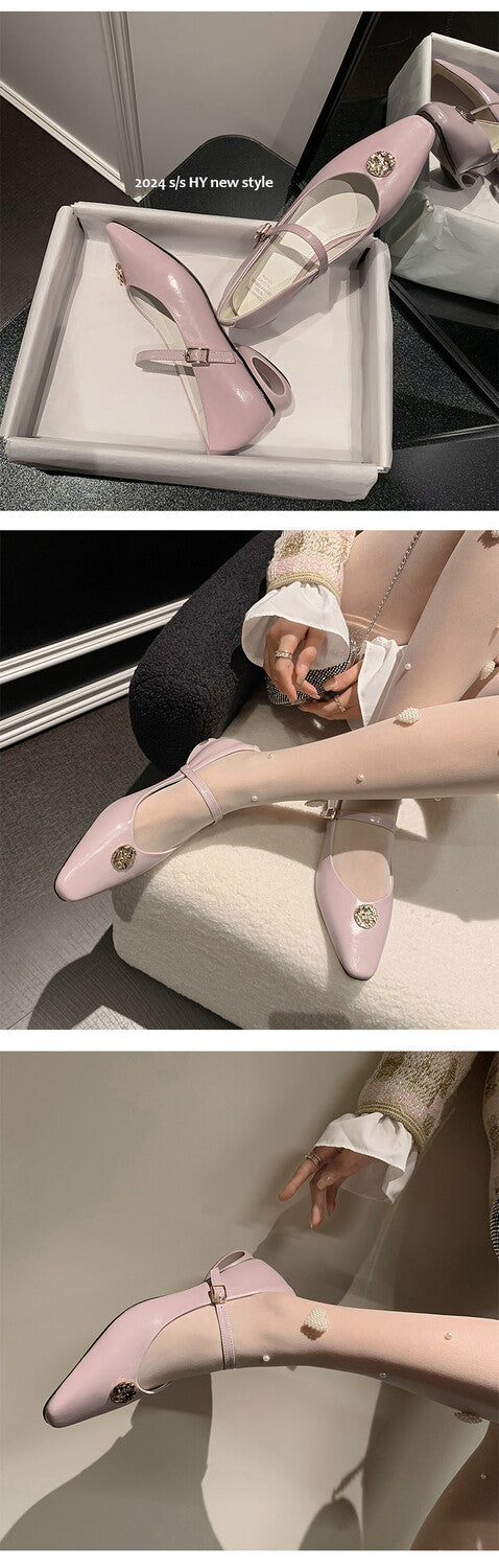 Karin Luna Camellia Story~In stock  Full Leather Shallow Mouth Single Shoes