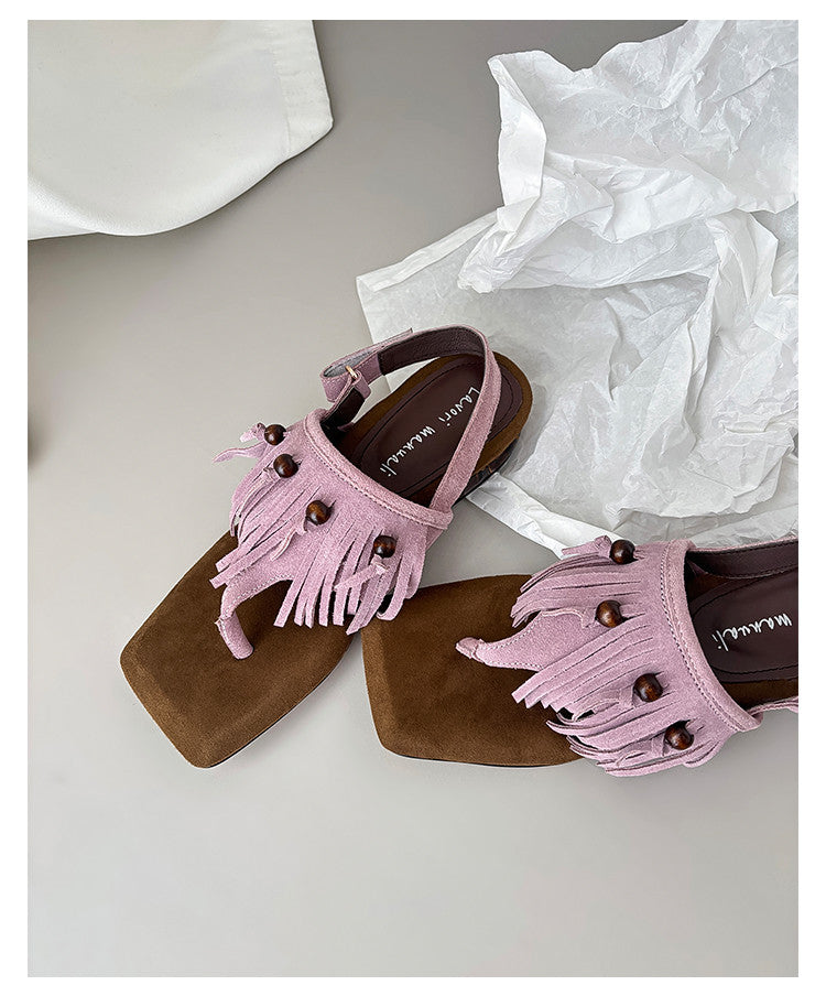 Karin Luna  Tassel Series~Spot Goods  In-stock Clip-toe Square Toe Sandals