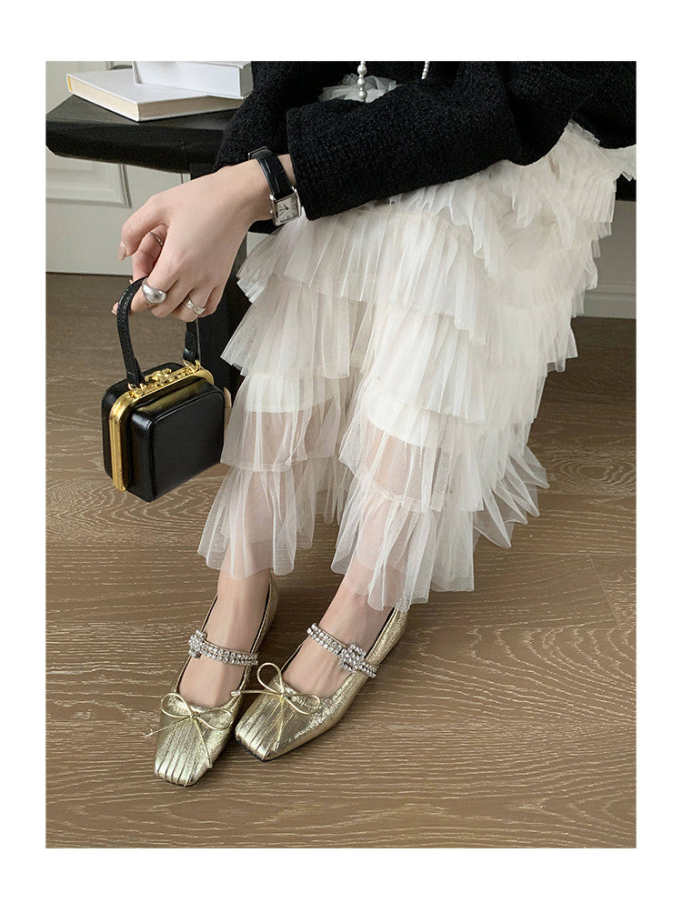 Karin Luna In Stock Spot Goods  Vintage Sweet Rhinestone One-Strap Granny Flats