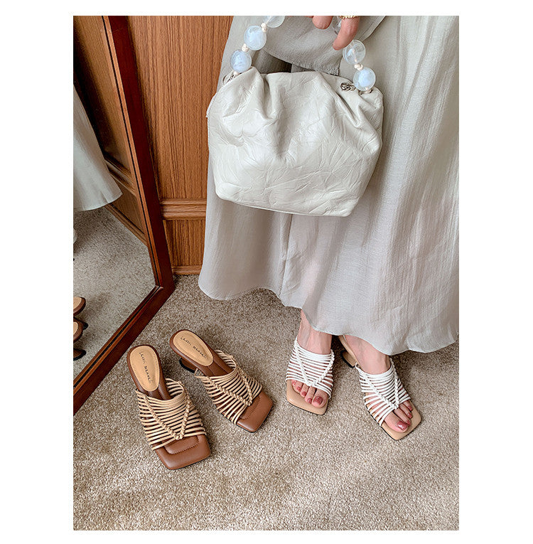 Karin Luna Bestseller Woven Vacation Style Series~ Elegant High Heel Slippers