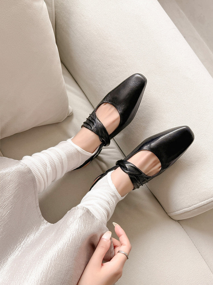 Karin Luna In Stock  Spot Goods Small Square Toe Wrinkled Chunky Heel Closed-Toe Sandals