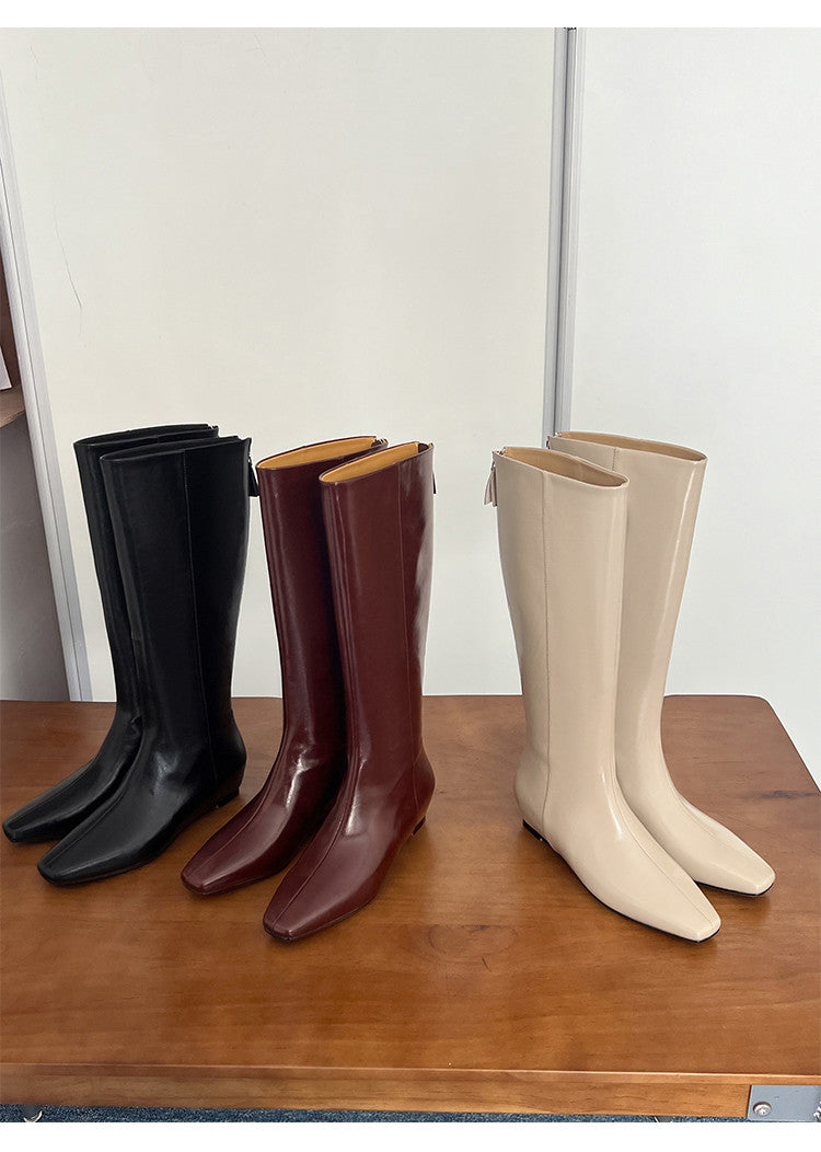 Karin Luna Minimalist Style Square-Toe Hidden Heel Long Boots