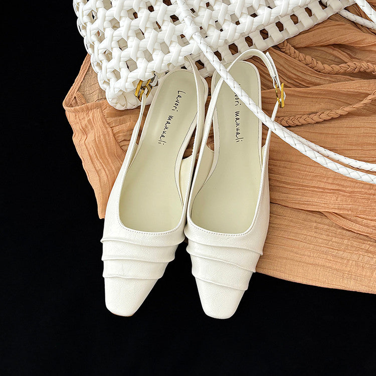 Karin Luna French Retro Square Toe Wrinkled Closed-Toe Sandals