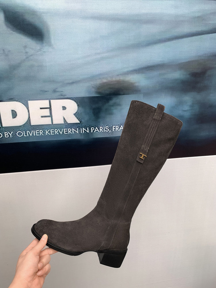 Karin Luna In Stock Spot Goods Basic Retro Square Toe Chunky Heel Riding Boots