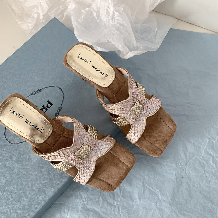 Karin Luna Fish Skin Series~ Hot-selling Square-Toe Slippers with Built-in Traffic