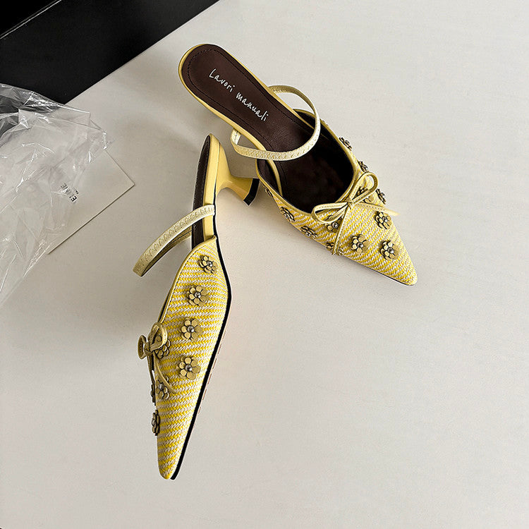 Karin Luna In Stock Spot Goods  Elegant Floral Pointed Toe Rhinestone Slippers
