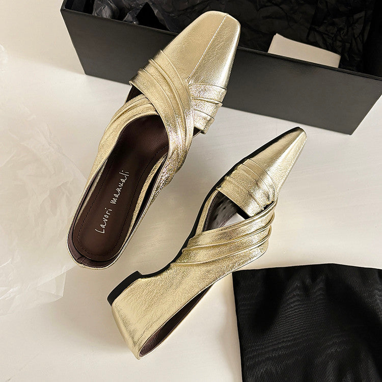 Karin Luna In Stock In Stock Basic Elegant Fairy Style Small Square Toe Sheepskin Slippers