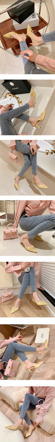 Karin Luna In Stock In Stock  Exquisite Pointed Toe Backless Closed-Toe Stiletto Sandals