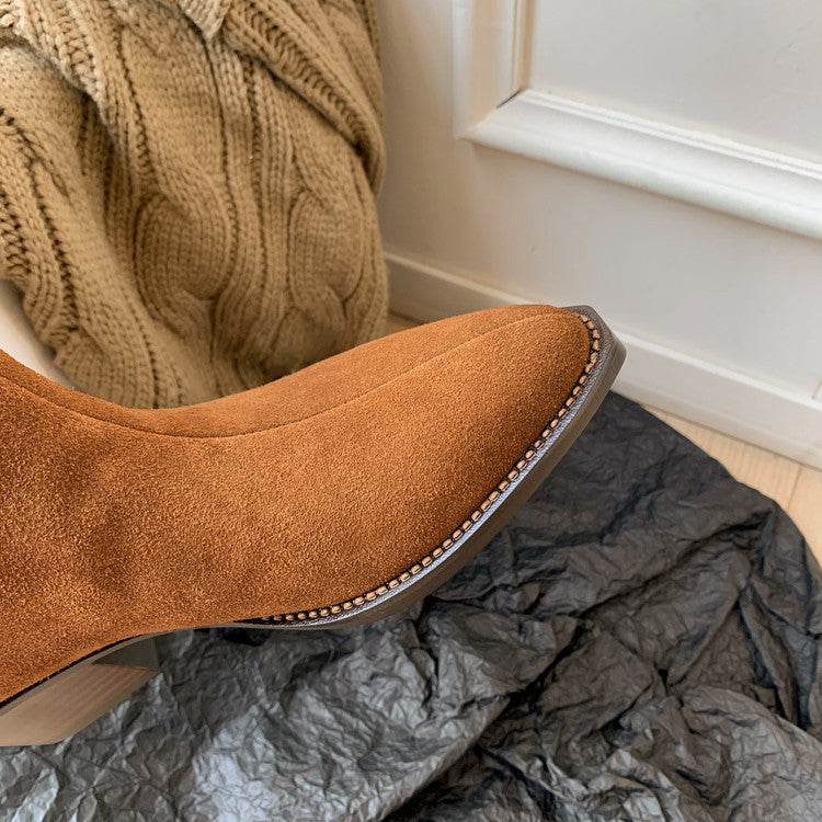 Karin Luna Elegant Style  Pointed Toe Wrinkled Wide Western Boots