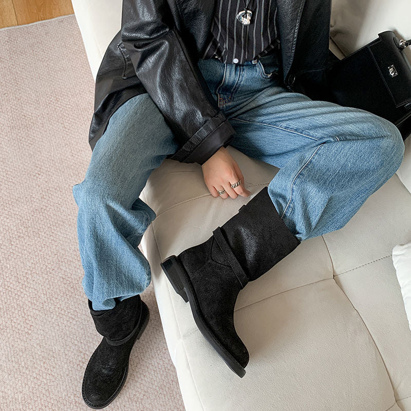 Karin Luna In Stock Spot Goods  Super textured Lazy Style Thick-Soled Ankle Boots