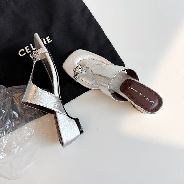 Karin Luna In Stock Spot Goods Clip-toe Square Toe Metal Buckle Minimalist Slippers