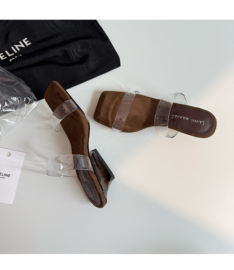 Karin Luna Hot-Selling Amber Element~Spot Goods Spot Goods Transparent tpu   Minimalist Square-Toed One-Strap Slippers