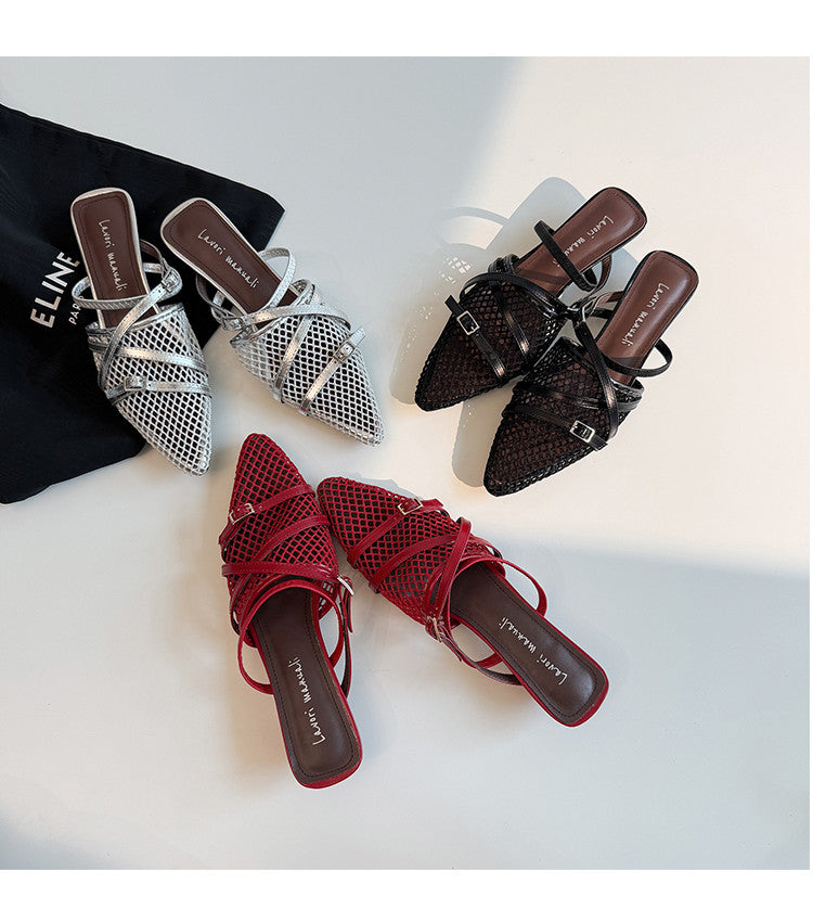 Karin Luna In Stock  Spot Goods  Mesh Series Elegant Closed-Toe Belt Buckle Slippers