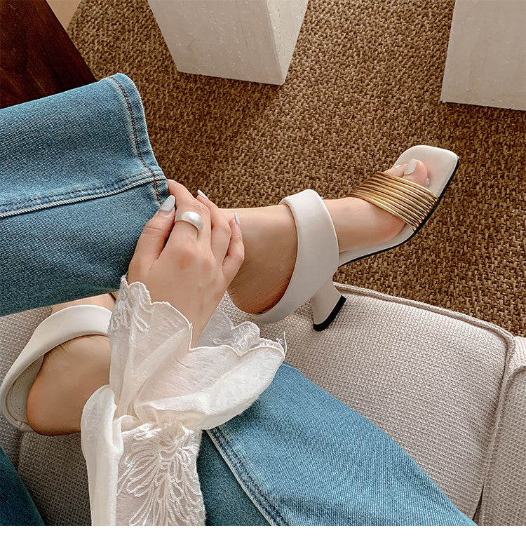Karin Luna In Stock In Stock Minimalist Style Square-Toed Elegant Slippers