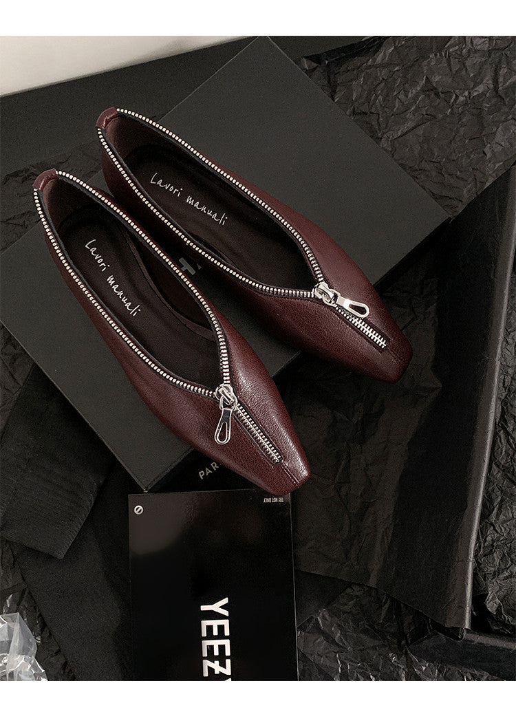 Karin Luna In Stock In Stock ~Basic Versatile Light Luxury Zipper Small Square Toe Flats