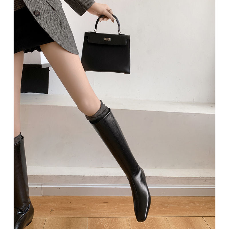 Karin Luna Minimalist Style Square-Toe Hidden Heel Long Boots