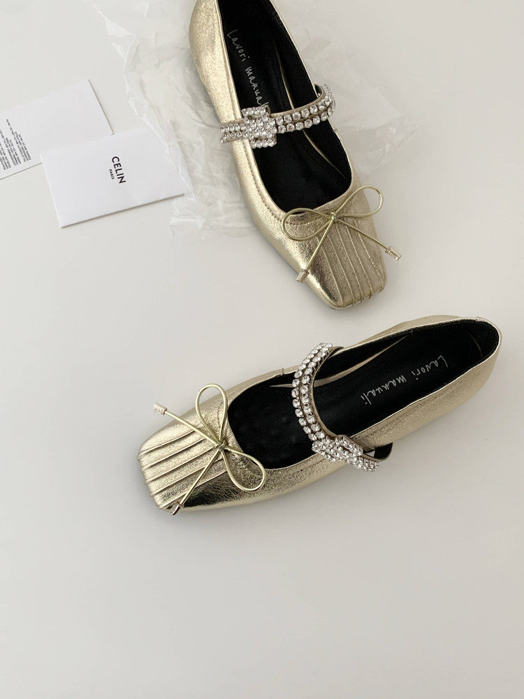Karin Luna In Stock Spot Goods  Vintage Sweet Rhinestone One-Strap Granny Flats