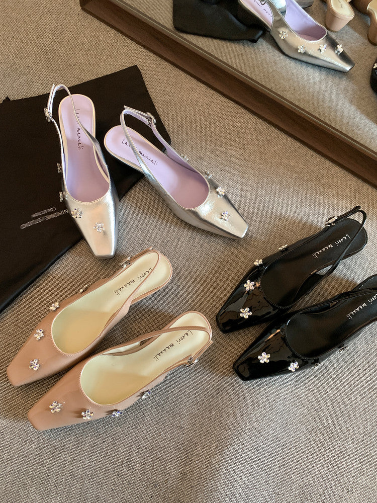 Karin Luna In Stock  Spot Goods  Rhinestone Small Square Toe Closed-Toe Sandals