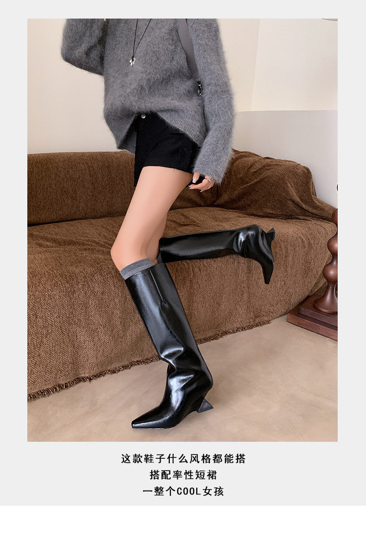 Karin Luna European and American Style Unisex Square-Toed Long Boots
