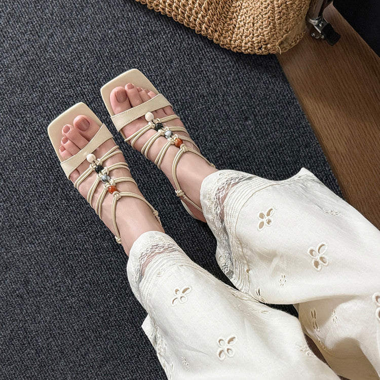 Karin Luna Bohemian Vacation Style~Square Toe Open Toe Sandals