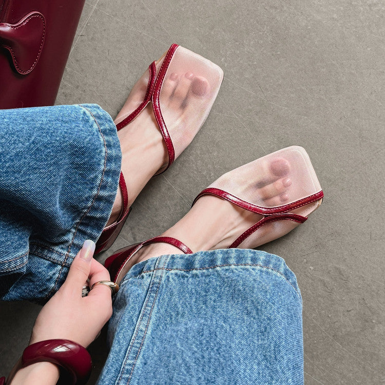 Karin Luna In Stock In Stock  Internet Celebrity Style Square Toe Mesh Chunky Heel Sandals