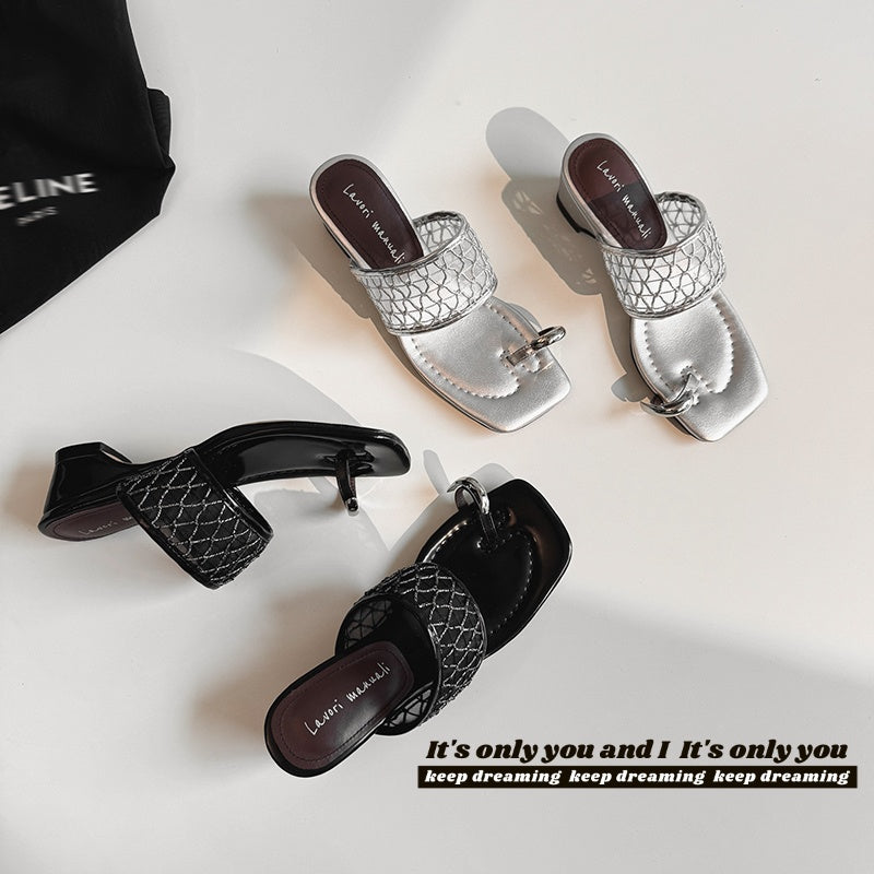 Karin Luna Mesh Series~Metal Clip Toe Square Toe Strap Sandals