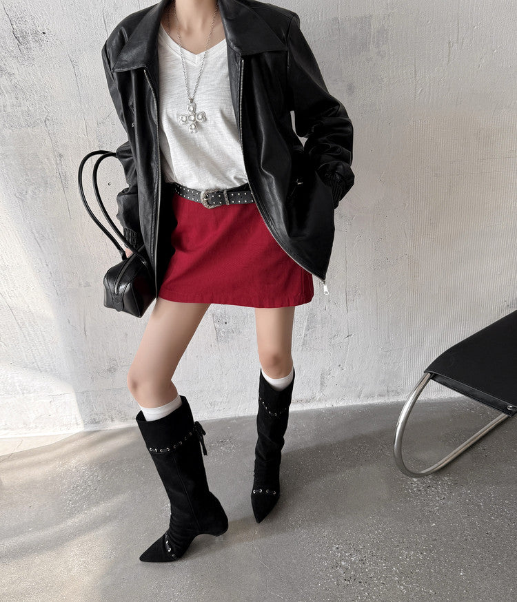 Karin Luna Elegant Style  Pointed Toe Pleated Hidden Wedge Western Boots