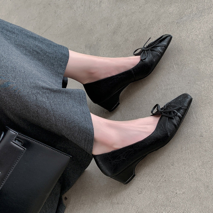 Karin Luna French Style Wrinkled Square Toe Height-Increasing Flats