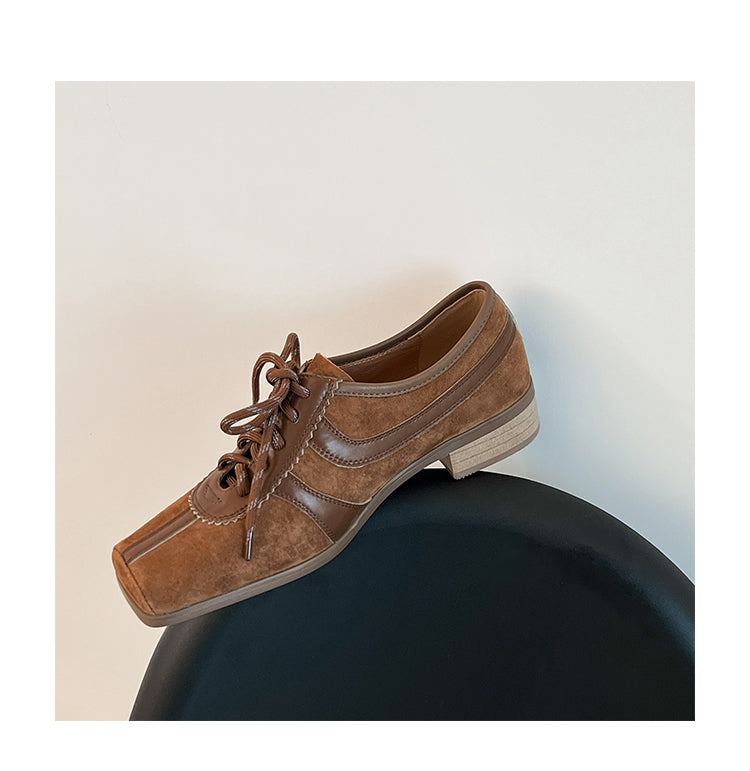 Karin Luna In Stock Spot Goods   Pig Nose Thin Strap Square Toe Patchwork Single Shoes